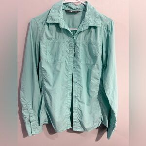 The North Face Womens Green Nylon Long Sleeve Button Down Shirt Size S